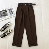 Suit Pants for Woman with Belt Korean High Waist Harem Pants Office Lady Trousers OL Business Pants Woman Clothes