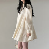 Chic Autumn Simple Temperament Folding Loose Shirt Dress Bubble Sleeve Short Doll