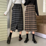 S-5XL Long Skirts Women High Waist A-line Retro Plaid Autumn Tender Back Split Classic Daily Ladies Streetwear
