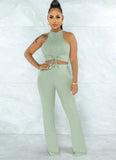 Halter Strings Crop Top and Pants Two Piece