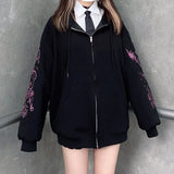 New Y2k Aesthetic Women Hip Hop Hoodies Butterfly Printed Zip-up Jacket Female Goth Harajuku Grunge Punk Streetwear
