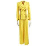 Star New Temperament Fashion Diamond Strip Open Fork Suit Straight Trousers Set Two