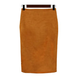 Woherb Skirt Solid Color Split Deer Skin Velvet Skirt High Purse Hip Thin Versatile Skirt-Outfit