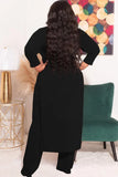 Plus Size Slit Long Sleeve Top And Pant 2 Piece