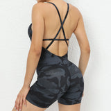 Woherb Sha New No Embarrassment Line Tight Yoga Pants Back Hollow Body Training Fitness Sports Jumpsuit-Outfit
