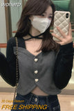 2 Pieces Long Sleeve T-shirts for Women Streetwear Harajuku Halter Crop Top Mujer Korean Style New Arrival College Футболка-Outfit