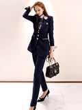 2 Pieces Outfit Suits Women Chic Temperament Formal Single Breasted Tops Coat Blazer Suit Trousers Long Pants Slim Sets-Outfit