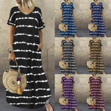 Woherb Summer Dress Wishv-Neck Lotus Sleeve Striped Print Dress Plus Size Casual Dress-Outfit