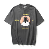 West Oil Painted Letter Foam Loose T Shirts Men and Women High Street Short Sleeve Oversize Tshirt