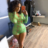 Sexy Women Bodysuit Long Sleeve Deep V Neck Bodycon Stretch Leotard Crop Top Button Short Romper Pajamas Women Jumpsuit