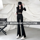 Woherb Suit Bell Bottom Pants Children 2024 Autumn New High Waist Show Thin Feeling Pants Slit Casual Micro Pants-Outfit