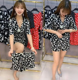 New Korean Summer Chiffon Women Sets Korean Slim Tops And Shorts Female