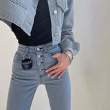 Casual Women Jeans Pencil Pant Streetwear Slim High Waist Button Elegant Office Lady Skinny Denim Trousers 2020