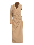 Famous Lady Light Luxury Dress 2025 Autumn New Folding Metal Decoration Ass Tos Repair The Fork Dress