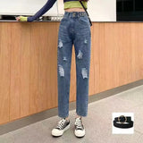 Woherb Jeans Female Autumn 2024 New Korean Version Loose High Waist Show Thin Straight Tube Harun Radish Dad Pants-Outfit