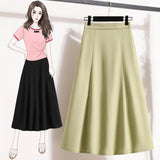 Woherb Plus Size Women's Wear New Summer High Waist Skirt In A Long Pendant Suit Half Skirt A-Line Skirt-Outfit