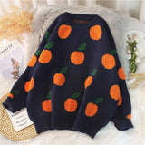 Orange Print Women O Neck Sweater 2023 Autumn Winter Warm Pullovers Top Soft Female Jumper Knitwear Outfits Pull-Outfit