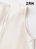 ZRN-Women's Gold Appliques Blouses, Sleeveless, Cowl Neck, Back Zipper, Female Shirts, Chic Tops, Fashion-Outfit