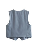 2023 Women Summer Vests Coats Casual Solid V-Neck Sleeveless Single Breasted Female ELegant Sweet Waistcoat Clothing-Outfit