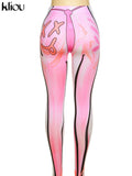 Kliou Gradient Print Foot Pants Women Fashion Medium Waist Body-Shaping Aesthetic Color Match Legging Streetwear Female