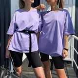 Solid Outfits Women's Two Piece Suit with Belt Home Loose Sports Tracksuits Fashion Bicycle Summer Hot Suit