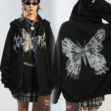 Hip Hop Streetwear Hoodies 2021 Autumn Butterfly Print Oversized Hooded Coat Goth Harajuku Y2k Grunge Punk Zipper