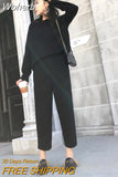 2 pieces Set Tracksuits Women 2023 Autumn Winter Thick Warm O-neck Loose Sweater+Ankle-Length Pants Warm Cashmere Suit-Outfit