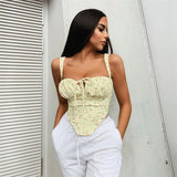 hirigin Floral Cami Top Women Sweet Print Hollow Up Tie Up Sexy Crop Top Summer Sleeveless Ruched Boning Bustier Casual Tank