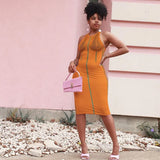 Kliou Striped Color Blocking Mini Dresses Women Fashion Stitching Sleeveless Body-Shaping New Style Skirt Female