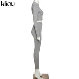 Kliou fashion tracksuit women turtleneck full sleeveless crop top+leggings matching set stretchy sporty fitness casual
