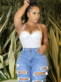 Kliou Mesh Midnight Two Piece Set Women Solid Hot Strapless Body-Shaping Bodysuits+High Waist See Through Short Short