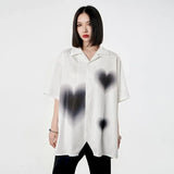 Japanese gradient heart Harajuku women blouse short-sleeved shirt cardigan pajamas collar goth Korean summer streetwear