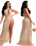 Sexy Sequins Cutout Sleeveless Split Evening Dress with