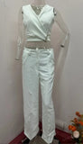 Woherb New Summer Cross Slim Sleeveless Vest High Waist Wide Leg Pants Hot Girl Suit-Outfit