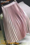 Spring Summer Women Pleated Mid Skirts Elastic Waisted Solid Elegant Skirt 11 Colors Availabled QH1674-Outfit