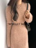 2 Piece Dress Set Office Lady Y2k Crop Tops + Slim Bodycon Midi Skirt Woman Knitted Sweater Fashion Suit Korea 2023 Chic-Outfit