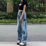 industry American retro streetwear multi-pocket design gradient washed couple loose and versatile cargo pants jeans