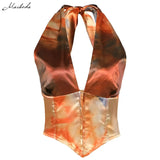 Autumn Sexy Backless Slim Tank Top Women Fashion Sleeveless Lace Up V Neck Clothing Lady printing Crop Top 2020