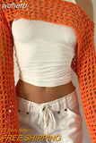 y2k Hollow Out Crop Top Long Sleeve Flared Cover-ups Knitwear 2000s Women Vintage Fairy Grunge Clothes Streetwear-Outfit