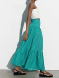 2023 Women Summer Skirts Fashion Print Elastic waist Pleated Ankle-Length Poplin Female Sweet Elegant Skirt Clothing-Outfit
