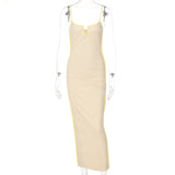 Bright Line Decoration Slip Backless U Neck Skinny Maxi Dress 2022 Spring Bodycon Fashion Y2K Streetwear