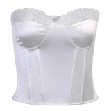 Strapless Lace Patchwork Tank Top Women Elegant Backless Women Summer Office Lady Cropped Tops 2020 Zipper Back