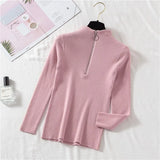 Zipper Women Sweater Autumn Pullover Knitted Jumper Long Sleeve Fashion Elegant Korean Chic Winter Female Blouse New