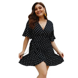 hirigin Women Summer Dress Polka Dot Boho Beach Dress Women Beach Holiday Dress Casual Short Sleeve V-Neck Sundress Plus