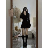 Woherb And Winter Pure Desire To Collect Waist Slim Show Thin Temperament Hepburn Wind Small Design Sense Black Inside Take Dress Children-Outfit
