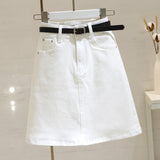 Woherb Summer New Style High Waist White Denim Skirt Korean Version Versatile Show Thin A-Word Wrap Hip Skirt Tide-Outfit