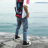 Size Hole Print Pencil Pants Streetwear Graffiti Vaqueros Hombre Ripped Jeans for Men Hip Hop Skinny Jeans