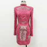 2025 New Fashion Heavy Industry Diamond Nail Pearl Relide Relentight Dress Small