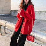 Women Spring Autumn Fashion New Knitted Loose Korean Style Fairy Sweater All-match Warm Single Breasted Casual Hot