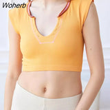 U-Neck Knitted Sweater Pullover Basic Short Sleeve Slim Fit T-shirt Female Autumn Winter Jumpers Top Y2K Women Clothes-Outfit